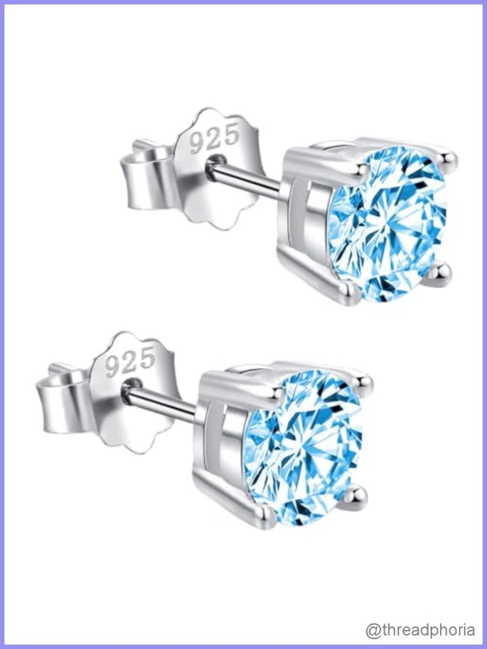 925 Sterling Silver Blue CZ Stud Earrings Gift Box Push Back 3-8mm